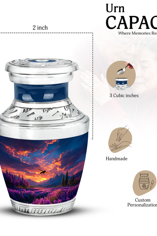 Slate Blue Bee Cremation Urn top-down view of secure threaded lid - contemporary bee design with modern artistic flair - mini keepsake memorial for portion of cremation ashes