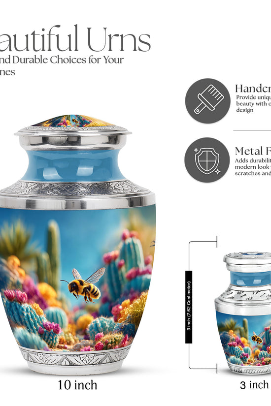 Indigo Bee Cremation Urn top-down view of secure threaded lid - contemporary bee design with modern artistic flair - mini keepsake memorial for portion of cremation ashes