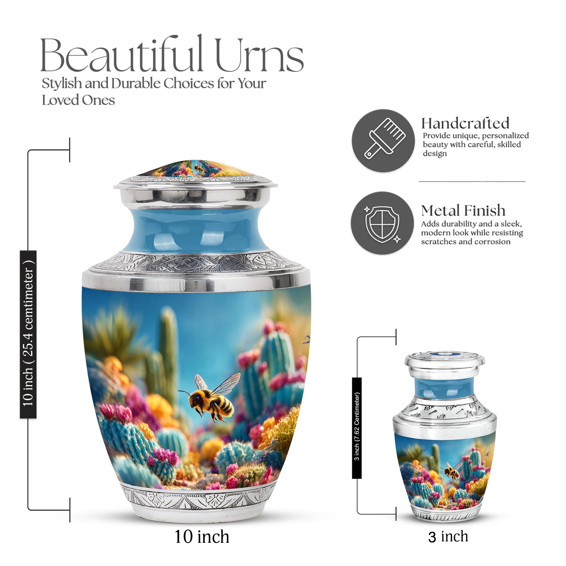 Indigo Bee Cremation Urn top-down view of secure threaded lid - contemporary bee design with modern artistic flair - mini keepsake memorial for portion of cremation ashes