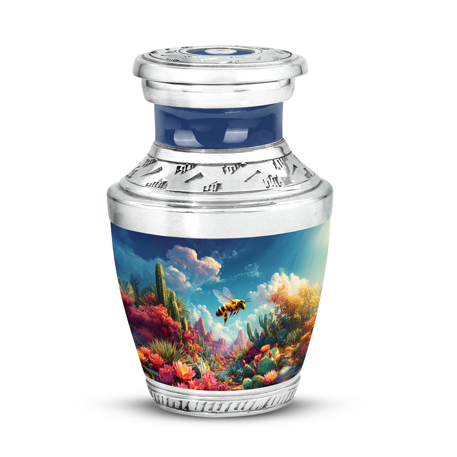Everlasting Blue Bee Passage Urn for Human Ashes - 10-inch, 200 cu in - Karyliz