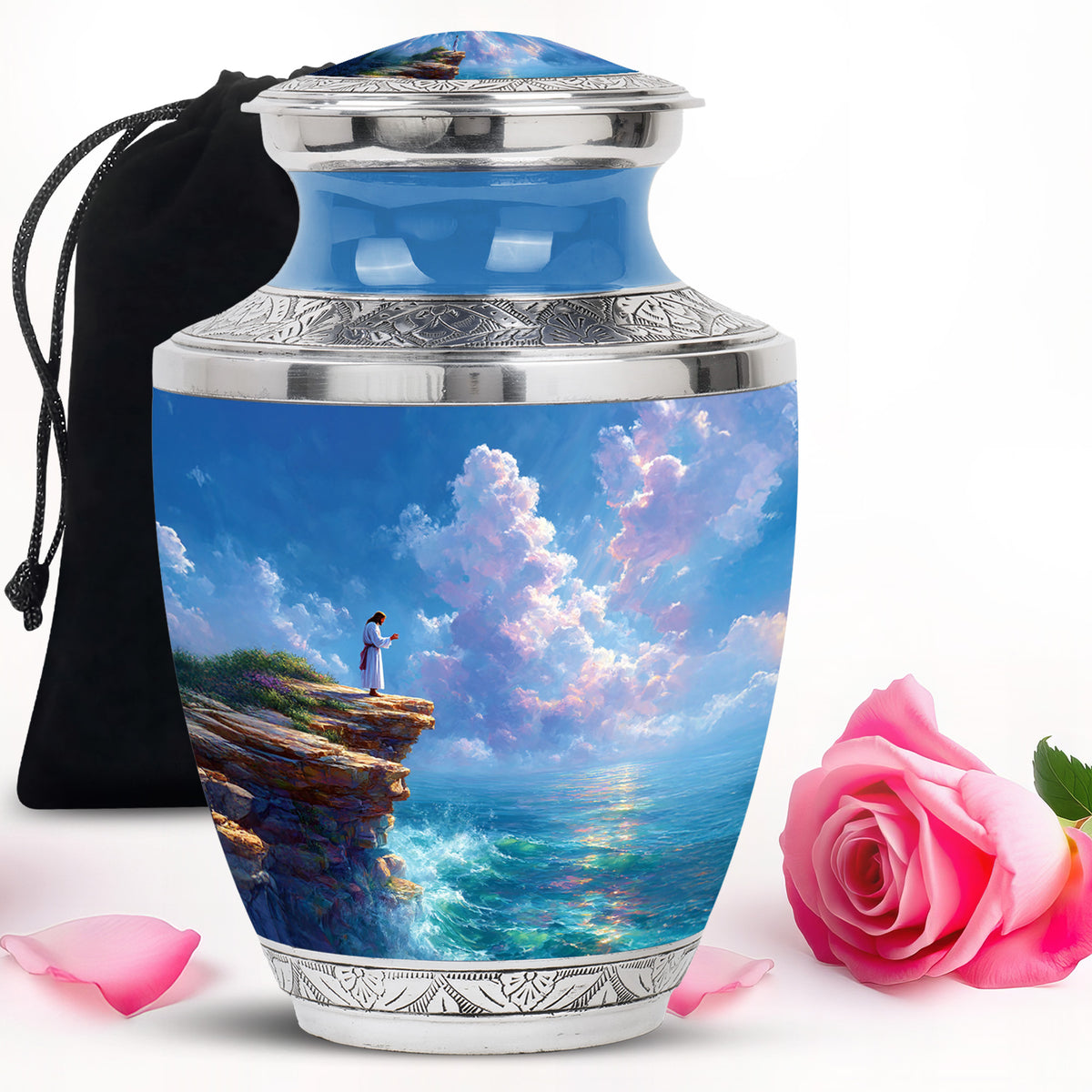 Jesus Memorial Urn - Beautiful Ocean Funeral Urn For Human Ashes