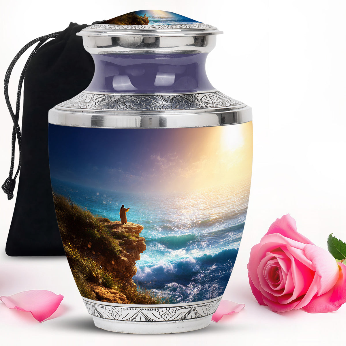 Jesus Ocean Cliff Urn - Heavenly Light Cremation Urn For Funeral Ashes