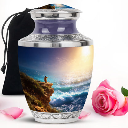 Jesus Ocean Cliff Urn - Heavenly Light Cremation Urn For Funeral Ashes
