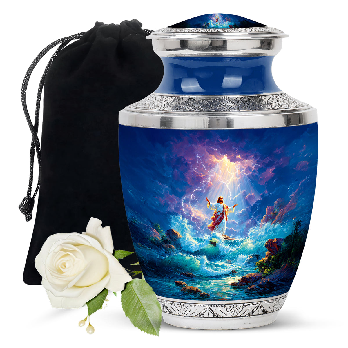 Divine Ocean Jesus Memorial Urn - Spiritual Funeral Urn For Adult Ashes