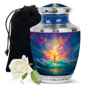 Jesus Divine Light Ocean Urn - Heavenly Sky Cremation Urn For Human Ashes
