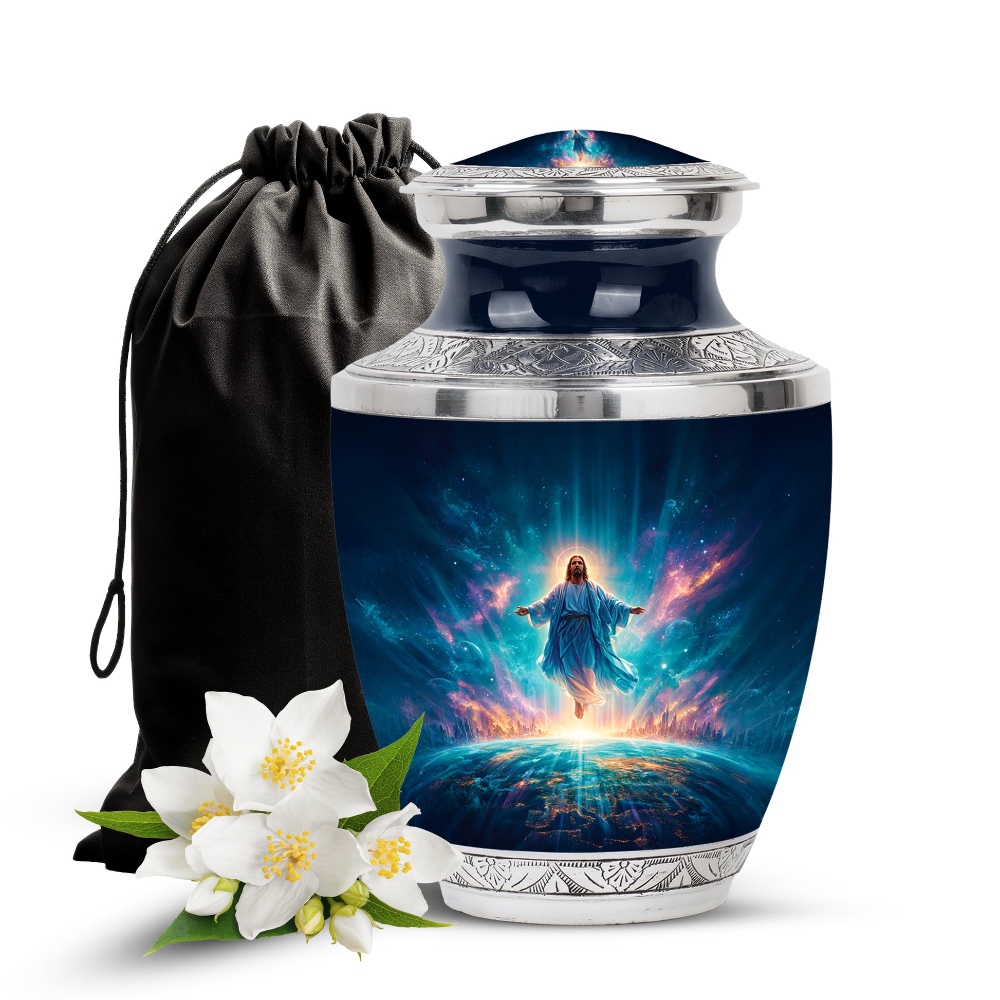 Cosmic Jesus Memorial Urn - Catholic Cremation Urn For Burial