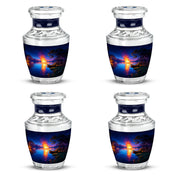 Indigo Campfire Cremation Urn back view with polished surface - contemporary campfire design with modern artistic flair - 10 inch aluminum urn for cremated remains