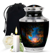 Charcoal Black Campfire Cremation Urn side profile showing urn shape - artistic campfire interpretation with creative detail - full-size 10 inch 200 cubic inch adult cremation urn
