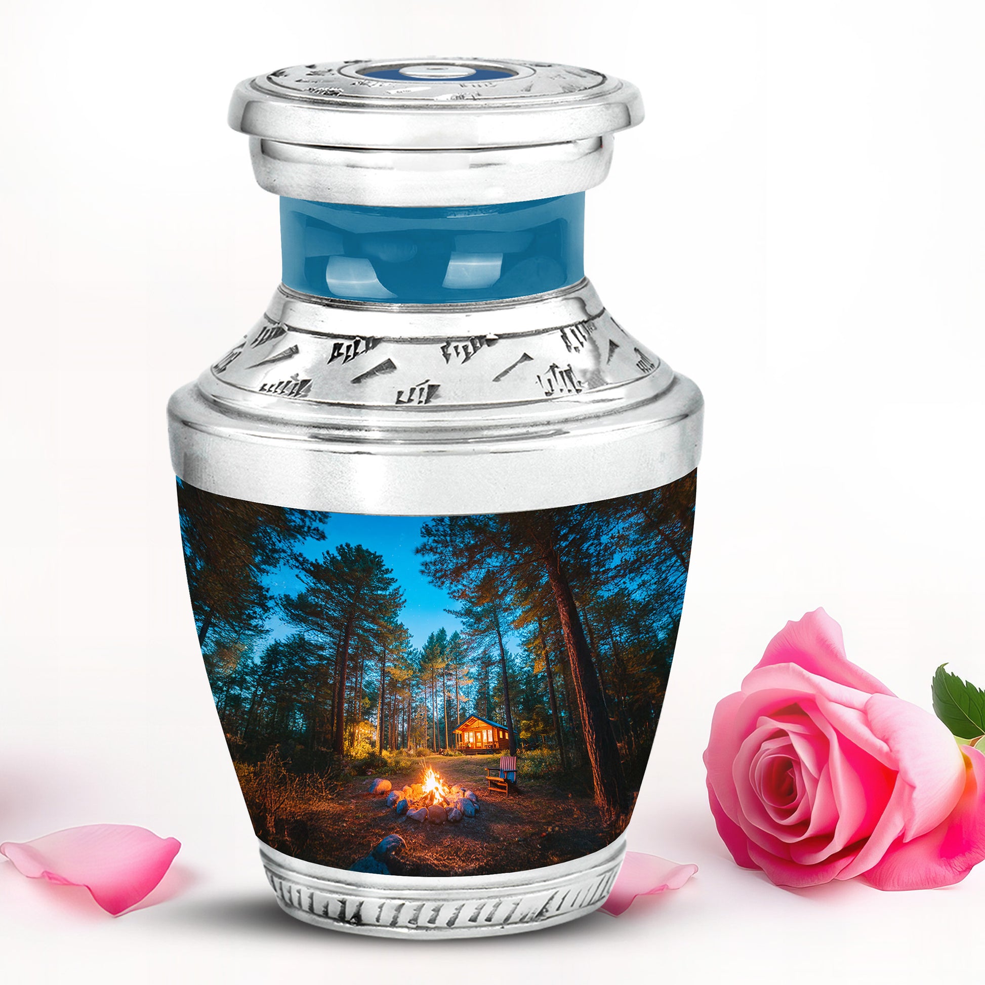 Personalized Refined Campfire Cremation Urns - Blue 10-inch, 200 cu in - Karyliz