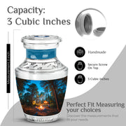Sky Blue Campfire Cremation Urn top-down view of secure threaded lid - contemporary campfire design with modern artistic flair - mini keepsake memorial for portion of cremation ashes