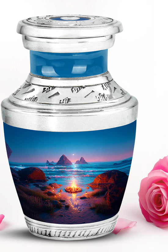 Blue Breathtaking Campfire Memorial Urn for Ashes - 10-inch, 200 cu in - Karyliz