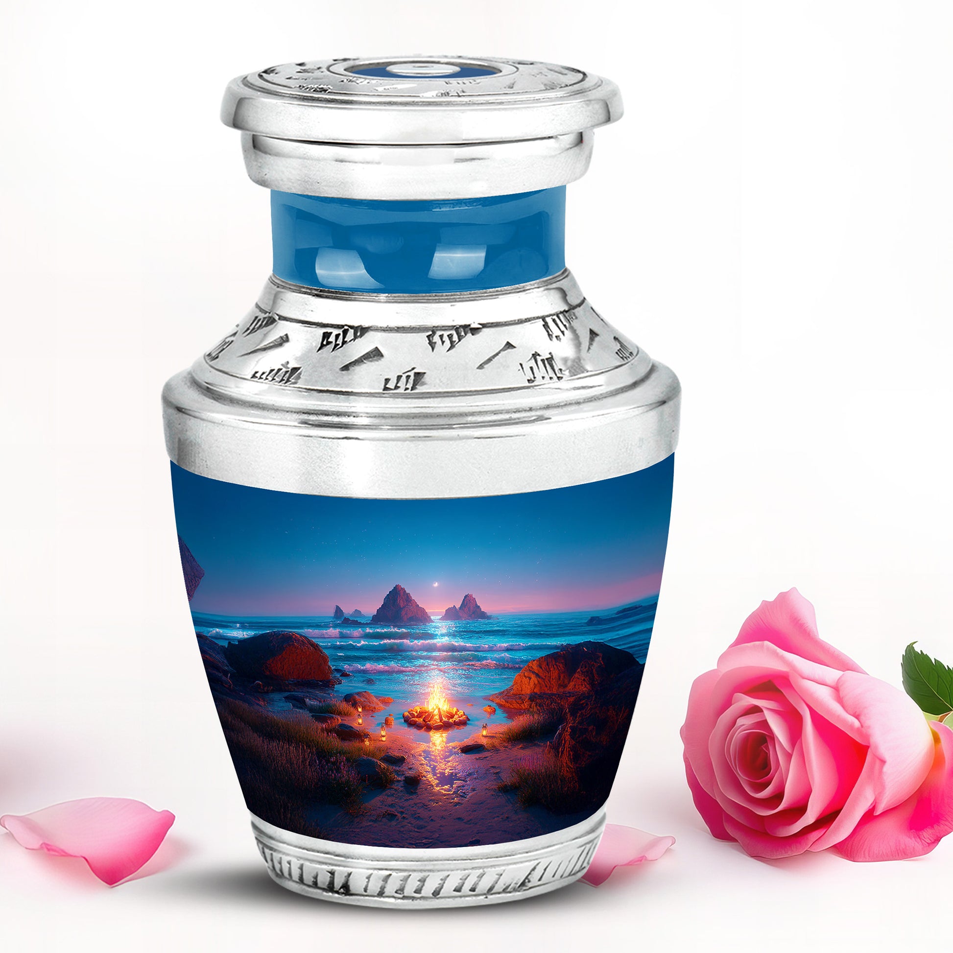 Blue Breathtaking Campfire Memorial Urn for Ashes - 10-inch, 200 cu in - Karyliz