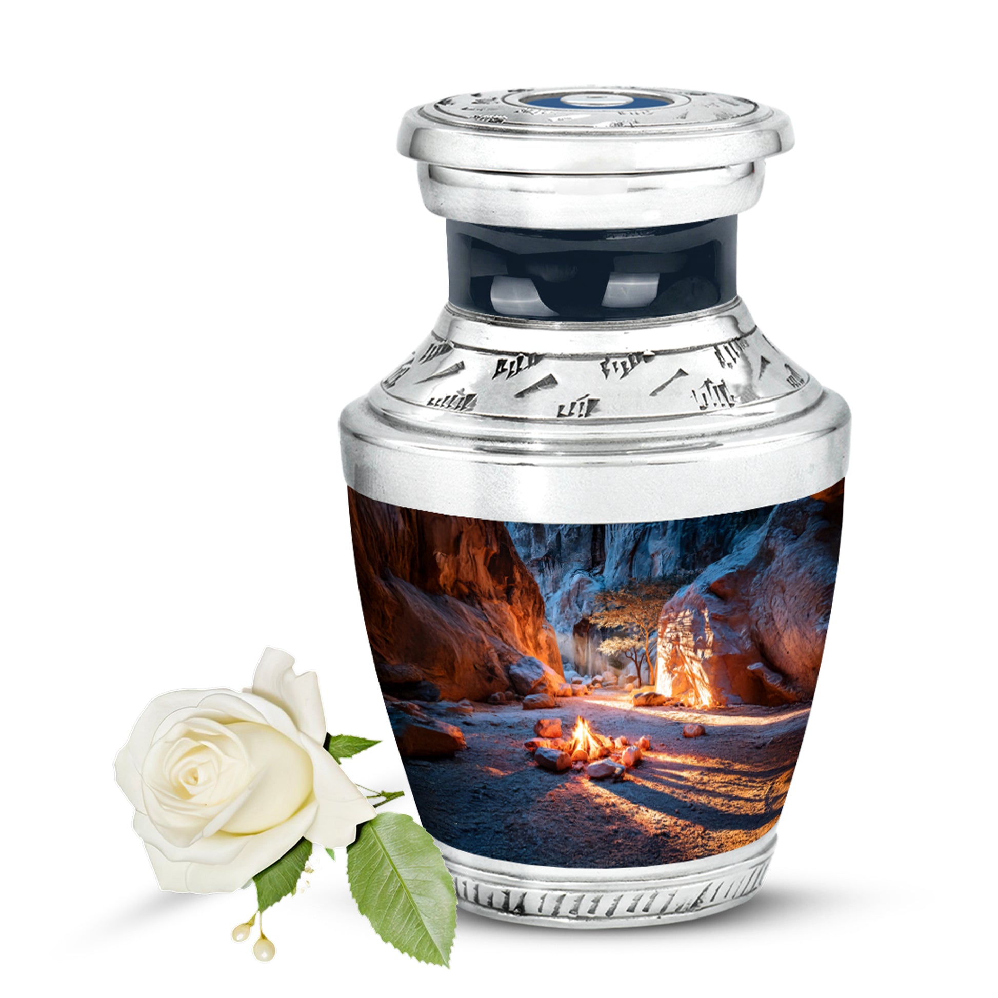 Blue Stately Campfire Cremation Urns for Human Ashes - 10-inch, 200 cu in - Karyliz