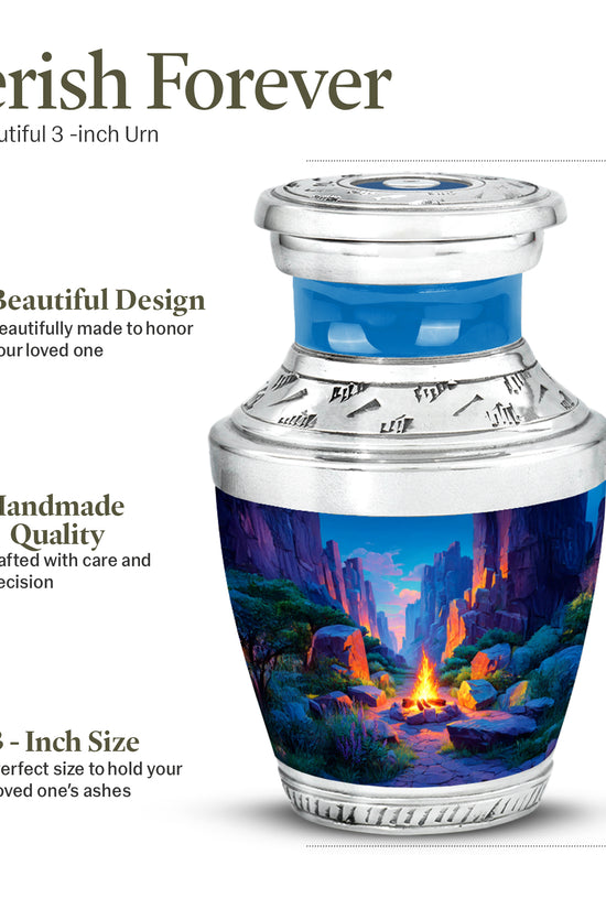 Azure Campfire Cremation Urn top-down view of secure threaded lid - contemporary campfire design with modern artistic flair - mini keepsake memorial for portion of cremation ashes