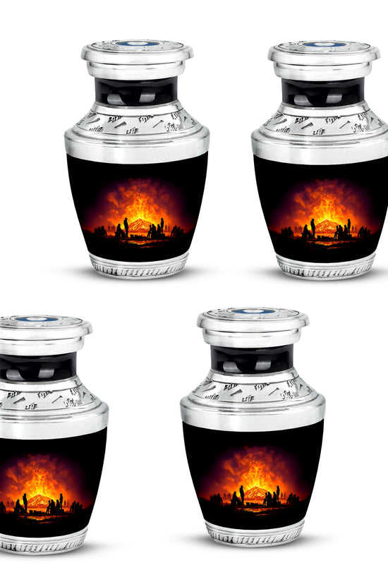 Obsidian Black Campfire Cremation Urn back view with polished surface - artistic campfire interpretation with creative detail - 10 inch aluminum urn for cremated remains