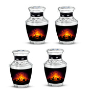 Obsidian Black Campfire Cremation Urn back view with polished surface - artistic campfire interpretation with creative detail - 10 inch aluminum urn for cremated remains