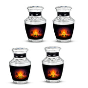 Onyx Black Campfire Cremation Urn back view with polished surface - artistic campfire interpretation with creative detail - 10 inch aluminum urn for cremated remains