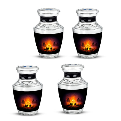 Onyx Black Campfire Cremation Urn back view with polished surface - artistic campfire interpretation with creative detail - 10 inch aluminum urn for cremated remains