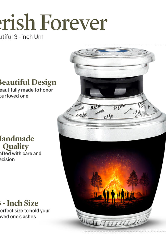 Ebony Campfire Cremation Urn top-down view of secure threaded lid - contemporary campfire design with modern artistic flair - mini keepsake memorial for portion of cremation ashes