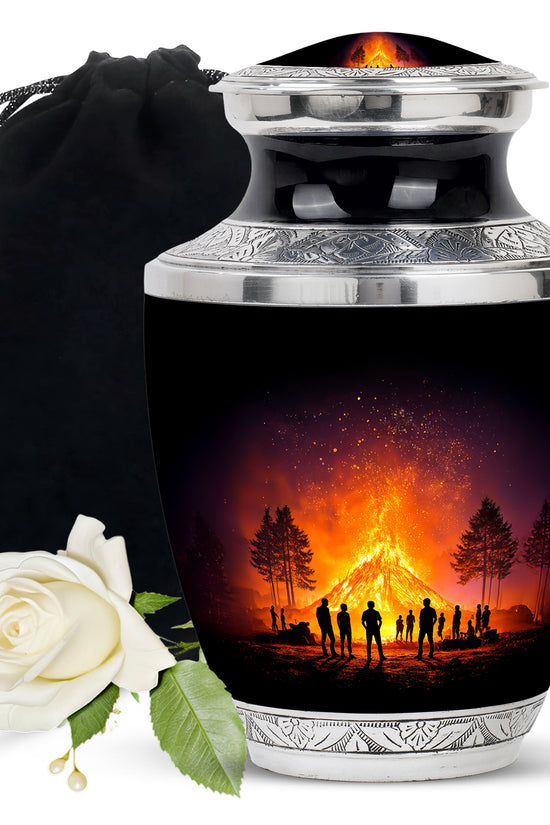 Ebony Campfire Cremation Urn side profile showing urn shape - contemporary campfire design with modern artistic flair - full-size 10 inch 200 cubic inch adult cremation urn