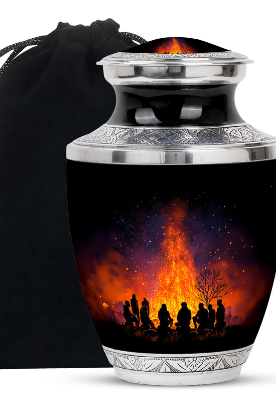 Deep Black Campfire Cremation Urn side profile showing urn shape - contemporary campfire design with modern artistic flair - full-size 10 inch 200 cubic inch adult cremation urn