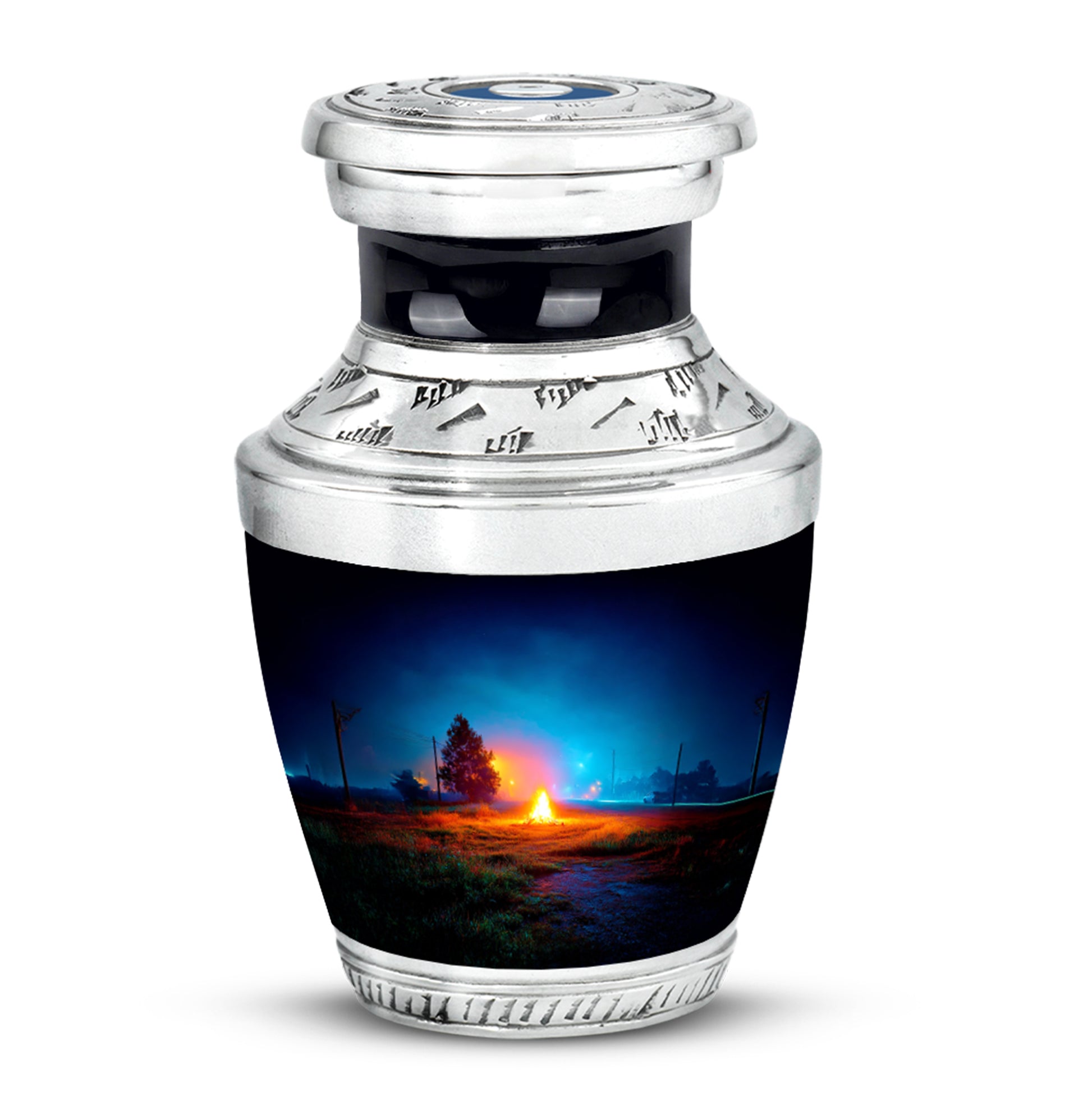 Personalized Elegant Campfire Cremation Urns - Blue 10-inch, 200 cu in - Karyliz