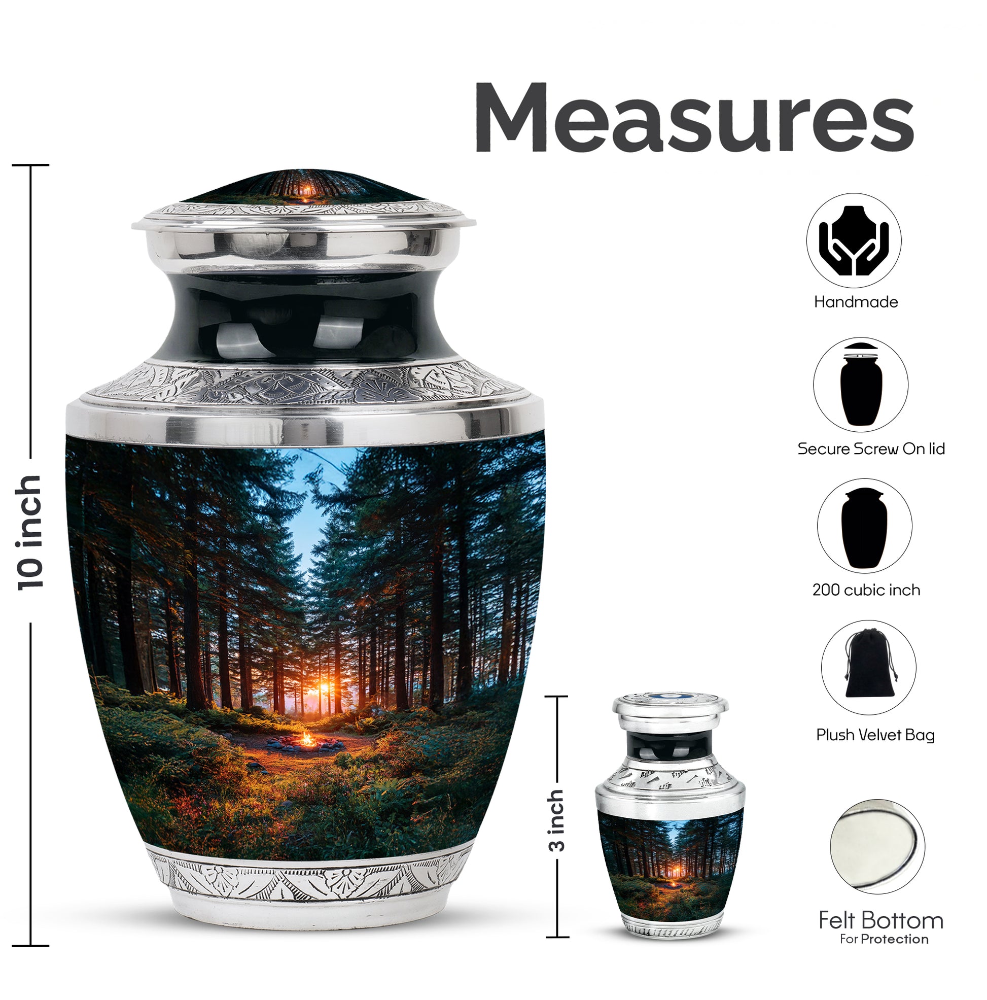 Cobalt Blue Campfire Cremation Urn top-down view of secure threaded lid - stylized abstract campfire pattern with bold lines - mini keepsake memorial for portion of cremation ashes