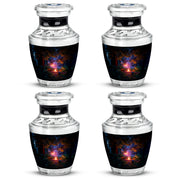 Jet Black Campfire Cremation Urn back view with polished surface - contemporary campfire design with modern artistic flair - 10 inch aluminum urn for cremated remains