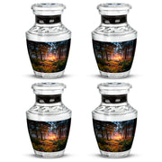 Dark Black Campfire Cremation Urn back view with polished surface - artistic campfire interpretation with creative detail - 10 inch aluminum urn for cremated remains