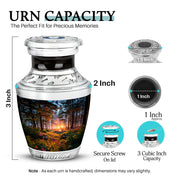 Deep Black Campfire Cremation Urn top-down view of secure threaded lid - modern art-inspired campfire motif on sleek aluminum - mini keepsake memorial for portion of cremation ashes