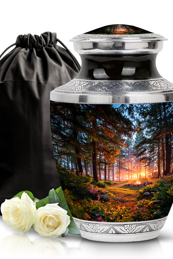 Ebony Campfire Cremation Urn side profile showing urn shape - contemporary campfire design with modern artistic flair - full-size 10 inch 200 cubic inch adult cremation urn