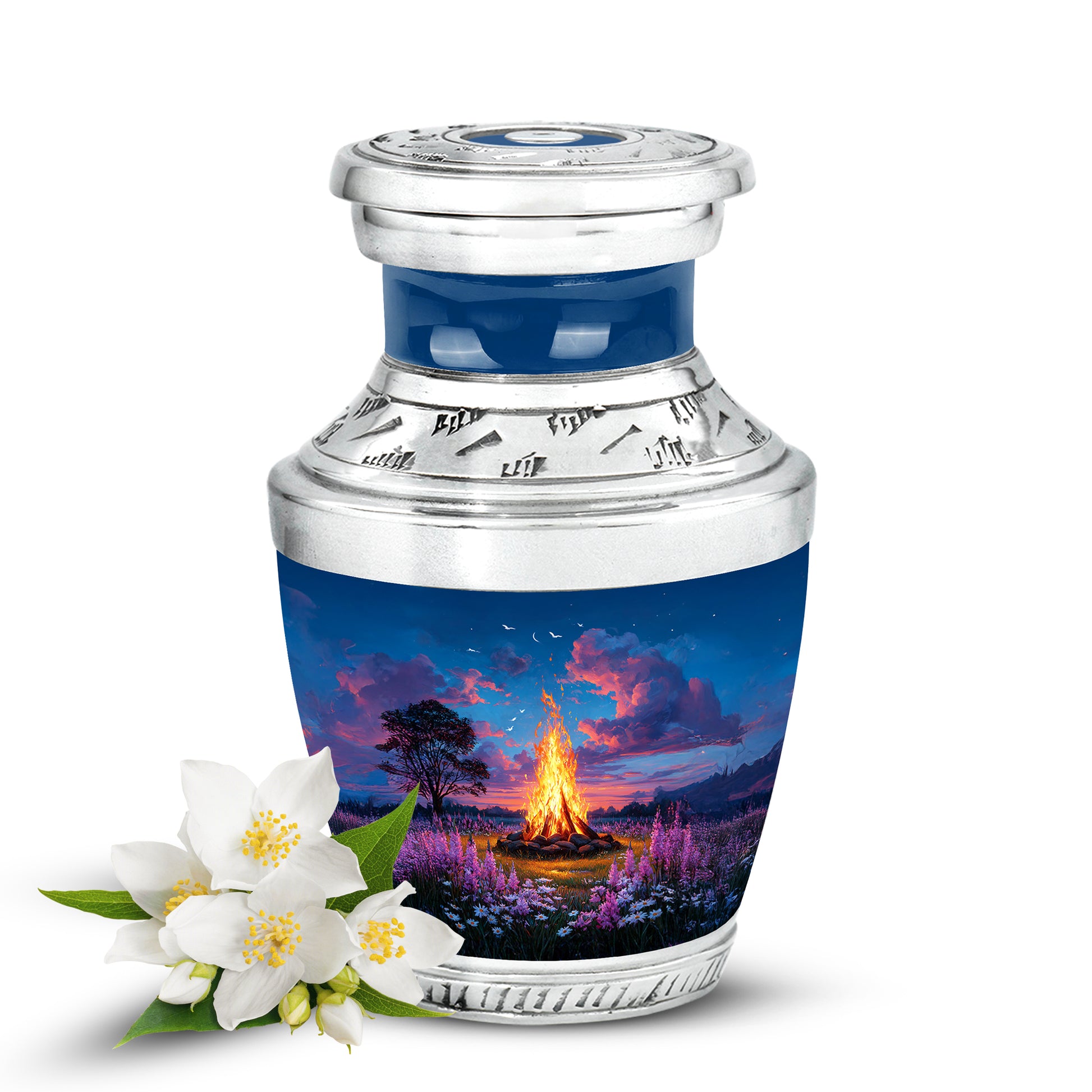 Personalized Campfire Cremation Urns - Soothing Blue 10-inch, 200 cu in - Karyliz