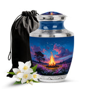 Celestial Blue Campfire Cremation Urn side profile showing urn shape - contemporary campfire design with modern artistic flair - full-size 10 inch 200 cubic inch adult cremation urn