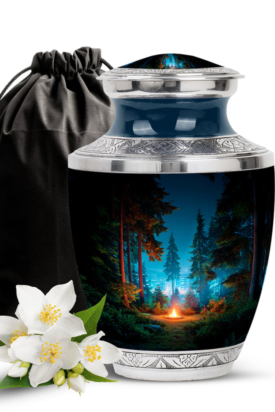 Rich Black Campfire Cremation Urn side profile showing urn shape - contemporary campfire design with modern artistic flair - full-size 10 inch 200 cubic inch adult cremation urn