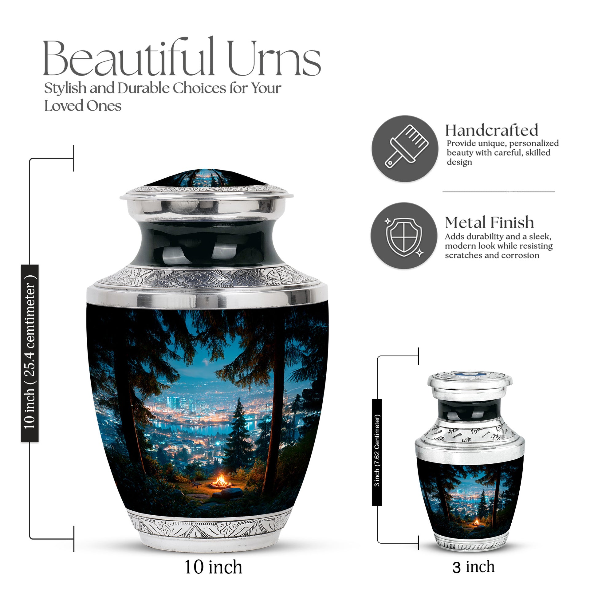 Dusty Blue Campfire Cremation Urn top-down view of secure threaded lid - contemporary campfire design with modern artistic flair - mini keepsake memorial for portion of cremation ashes