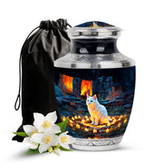 White Cat Cremation Urn - Black Aluminium Funeral Urn For Pet Ashes