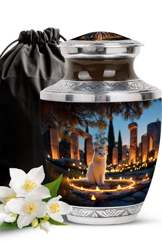 Cat Tribute Funeral Urn - Candle Theme Pet Cremation Urn For Ashes