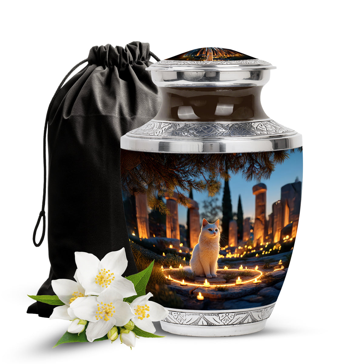 Cat Tribute Funeral Urn - Candle Theme Pet Cremation Urn For Ashes