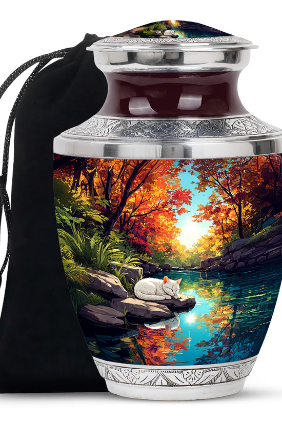 White Cat Theme Funeral Urn - Artistic Memorial Urn For Pet Ashes