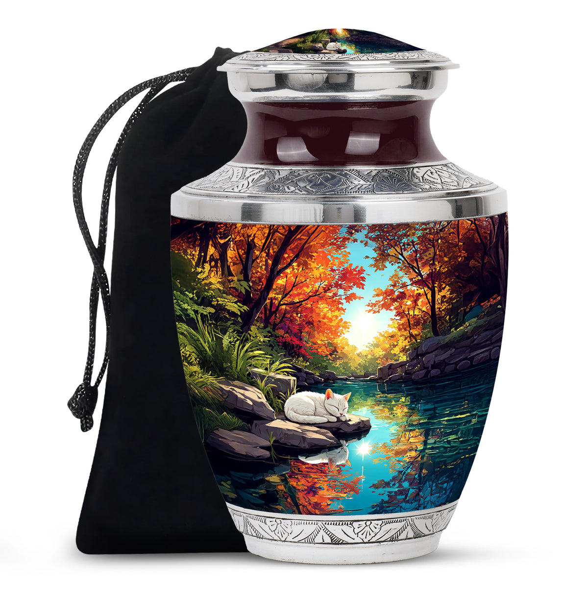 White Cat Theme Funeral Urn - Artistic Memorial Urn For Pet Ashes