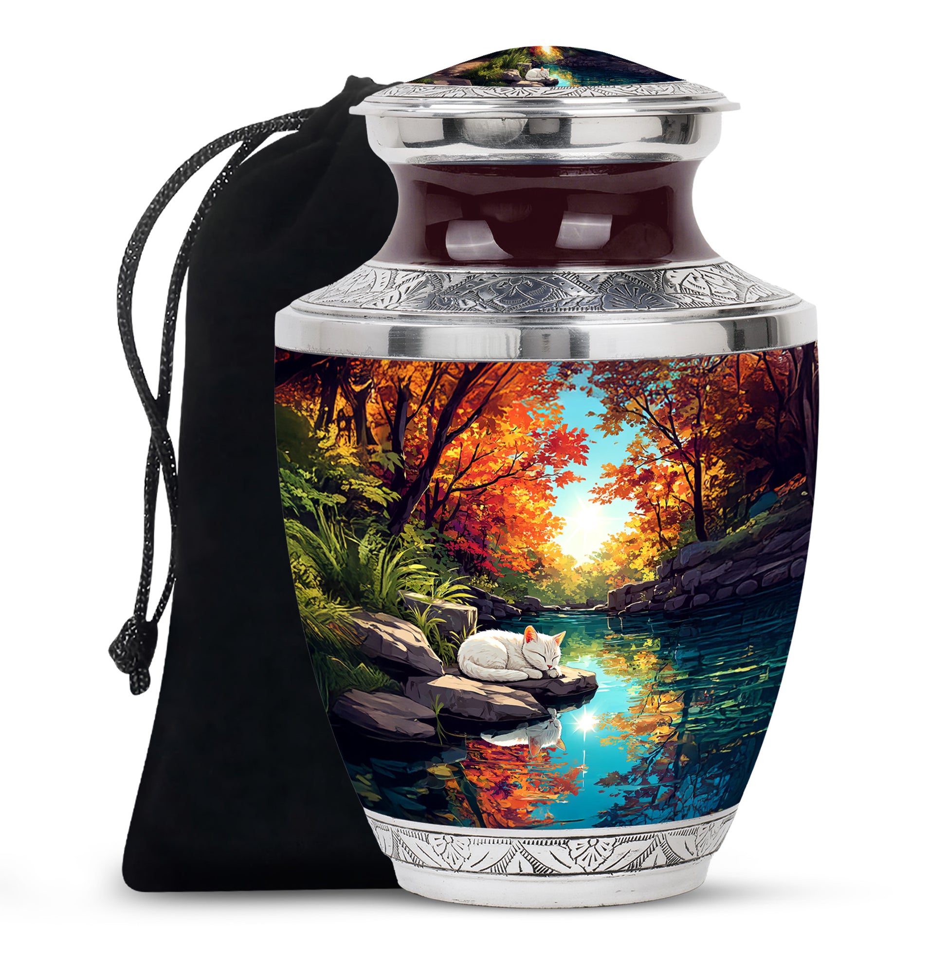 White Cat Theme Funeral Urn - Artistic Memorial Urn For Pet Ashes