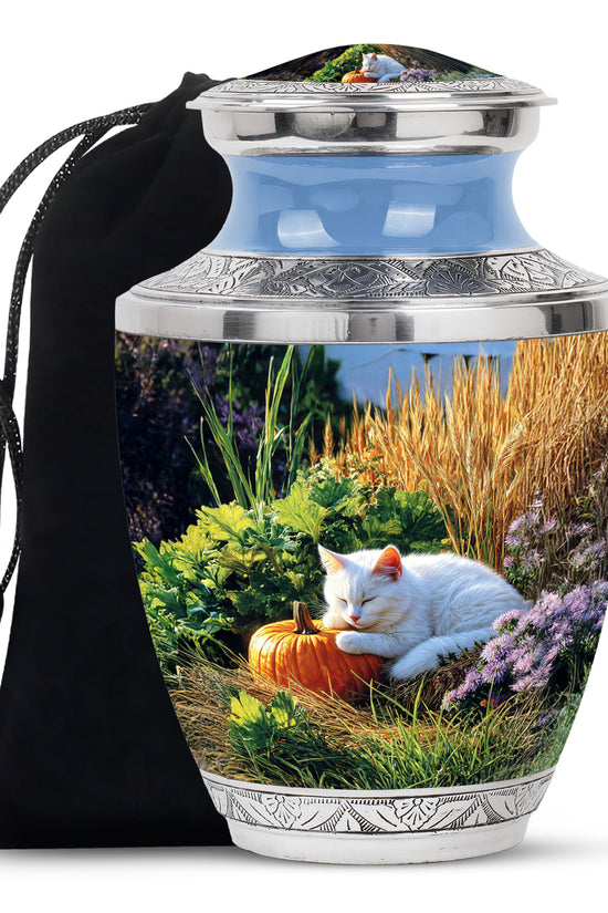 Peaceful Cat Memorial Urn - Aluminium Funeral Urn For Pet Ashes
