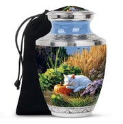 Peaceful Cat Memorial Urn - Aluminium Funeral Urn For Pet Ashes