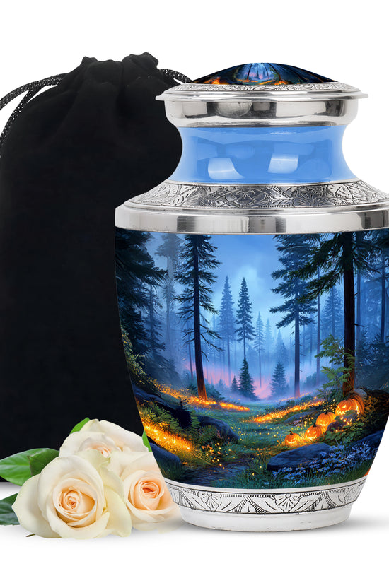 Magical Forest Pumpkin Memorial Urn - Funeral Cremation Urn For Ashes