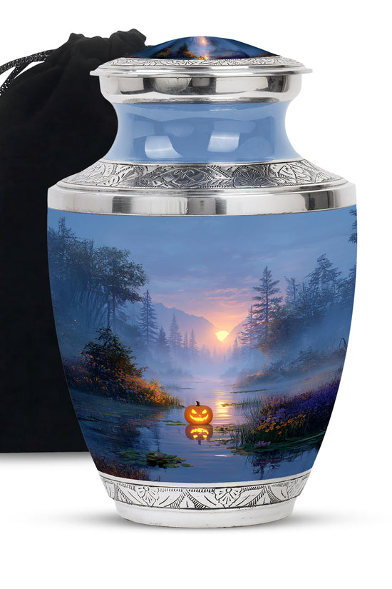 Halloween Forest Memorial Urn - Sunset Nature Funeral Urn For Adult Ashes