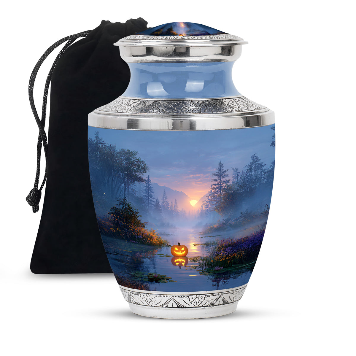 Halloween Forest Memorial Urn - Sunset Nature Funeral Urn For Adult Ashes