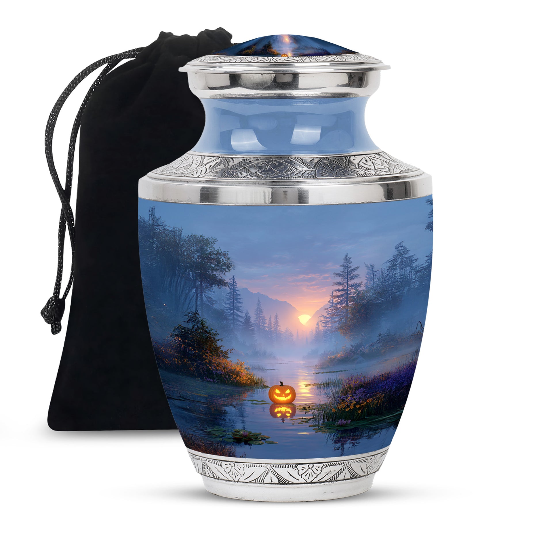 Halloween Forest Memorial Urn - Sunset Nature Funeral Urn For Adult Ashes
