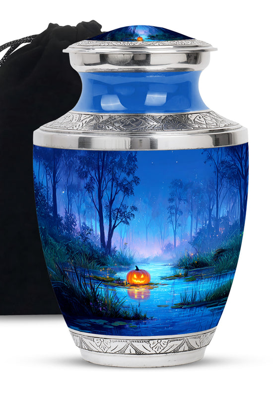 Night Forest Cremation Urn - Glowing Pumpkin Memorial Urn For Loved Ones