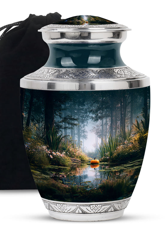 Peaceful Nature Forest Lake Cremation Urn - Aluminium Funeral Urn For Ashes