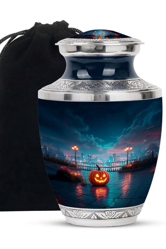 Urban Night Pumpkin Memorial Urn - Unique Funeral Urn For Human Ashes